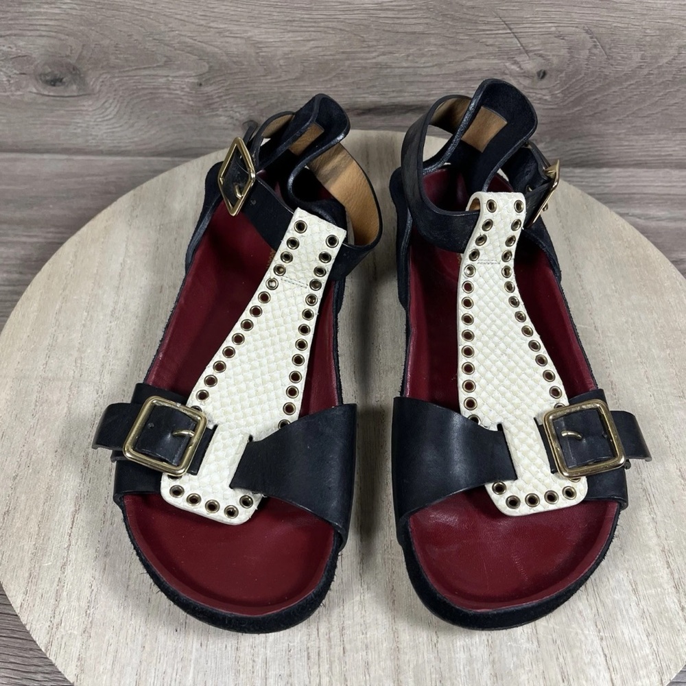 Isabel Marant Sandals Straps Black Maroon Leather Suede Womens Size EU 38 US 8 - Picture 3 of 12